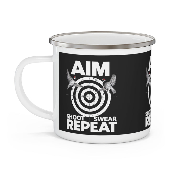 Aim Shoot Swear Repeat Enamel Camping Mug - Outdoor Tees