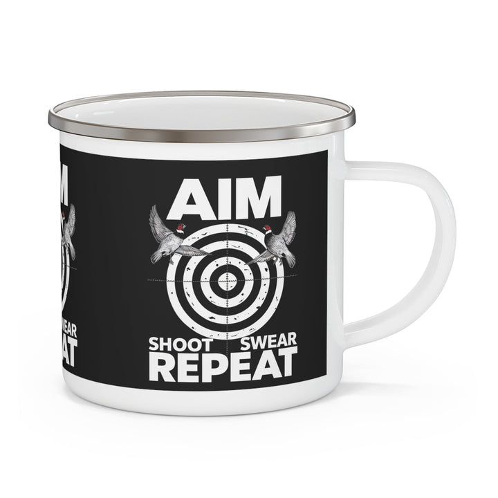 Aim Shoot Swear Repeat Enamel Camping Mug - Outdoor Tees