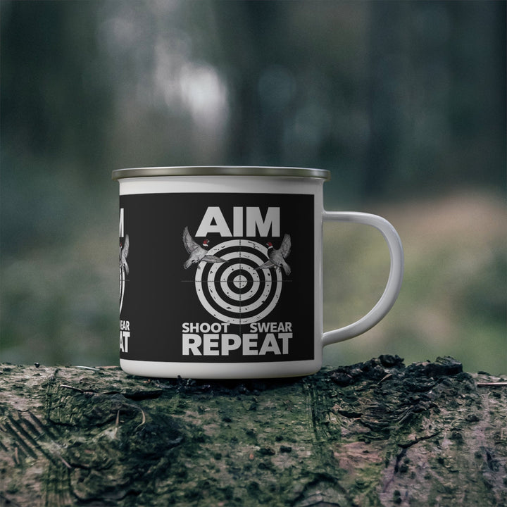 Aim Shoot Swear Repeat Enamel Camping Mug - Outdoor Tees