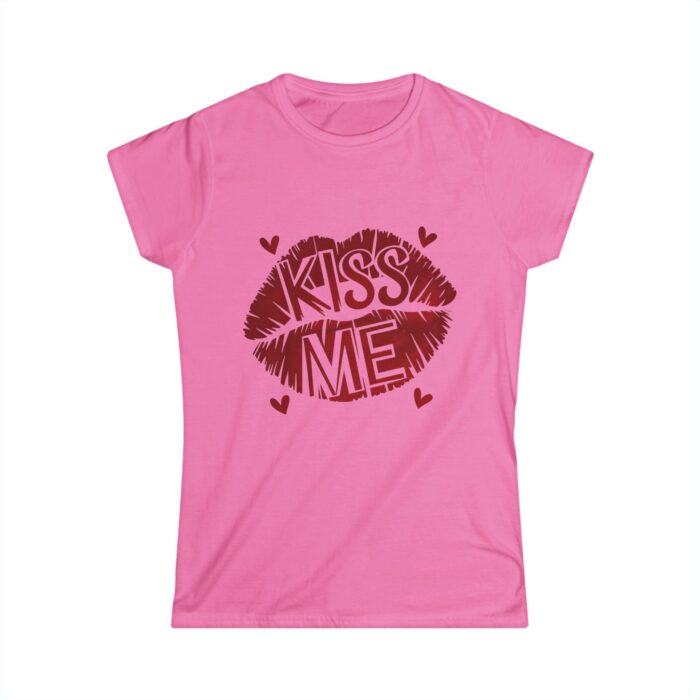 Kiss Me Women's Valentine's Day T-Shirt - Romantic Lip Print Graphic Tee with Heart Accents - Image 4