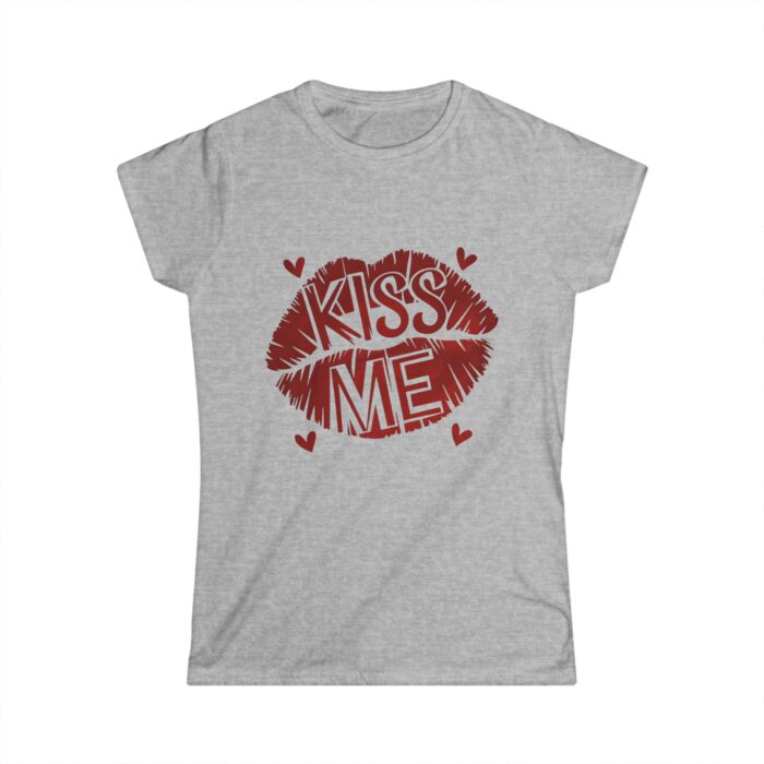 Kiss Me Women's Valentine's Day T-Shirt - Romantic Lip Print Graphic Tee with Heart Accents - Image 5