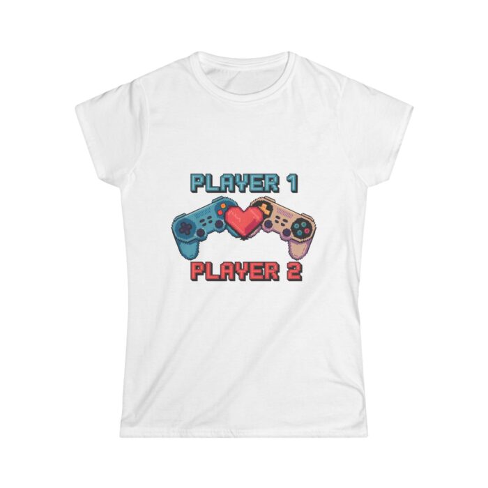 Player 1 Player 2 T-Shirt | Pixel Art Gamer Women's Shirt | Gaming Valentine's Day Gift Tee - Image 5