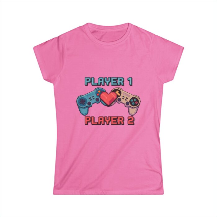 Player 1 Player 2 T-Shirt | Pixel Art Gamer Women's Shirt | Gaming Valentine's Day Gift Tee - Image 4