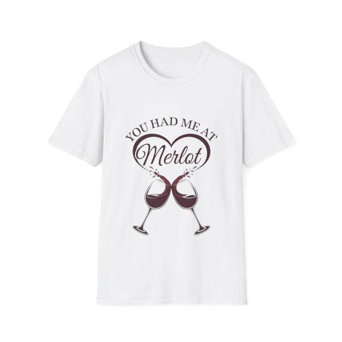 Funny Wine Lover T-Shirt Design - You Had Me At Merlot Heart And Wine Glasses Graphic Tee Gift For Wine Enthusiasts - Image 2