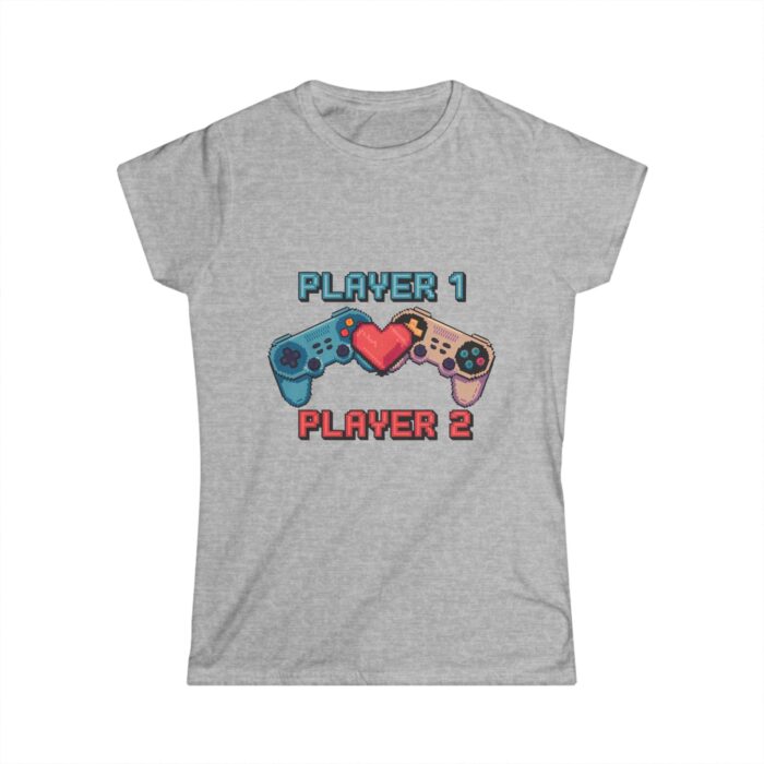 Player 1 Player 2 T-Shirt | Pixel Art Gamer Women's Shirt | Gaming Valentine's Day Gift Tee - Image 2