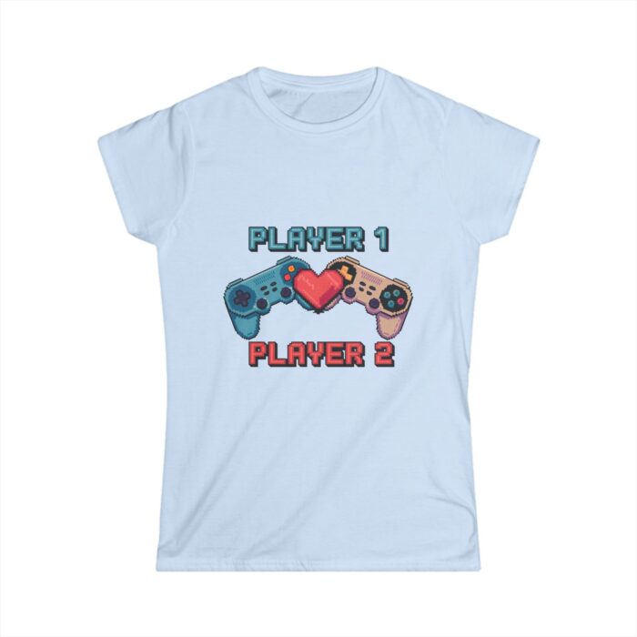 Player 1 Player 2 T-Shirt | Pixel Art Gamer Women's Shirt | Gaming Valentine's Day Gift Tee - Image 3