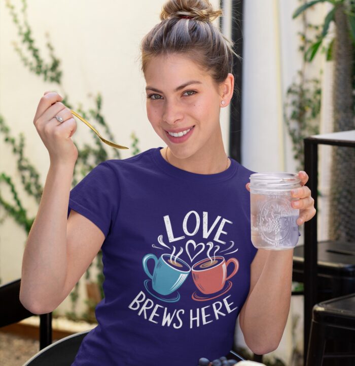 Love Brews Here Women's T-Shirt | Cute Coffee Lovers Valentine's Day Shirt | Romantic Couple Gift Tee