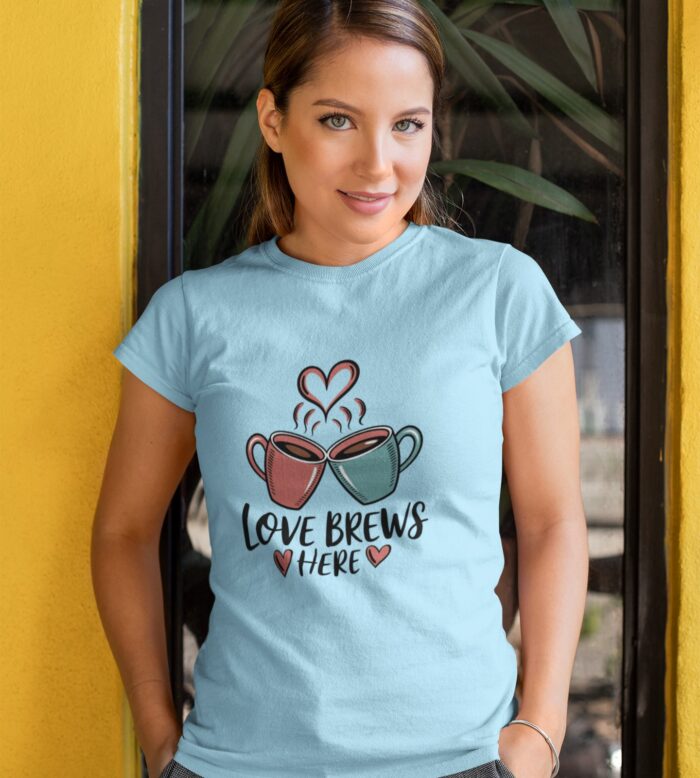 Love Brews Here Women's T-Shirt | Coffee Lovers Valentine's Day Shirt | Cute Romantic Gift Tee