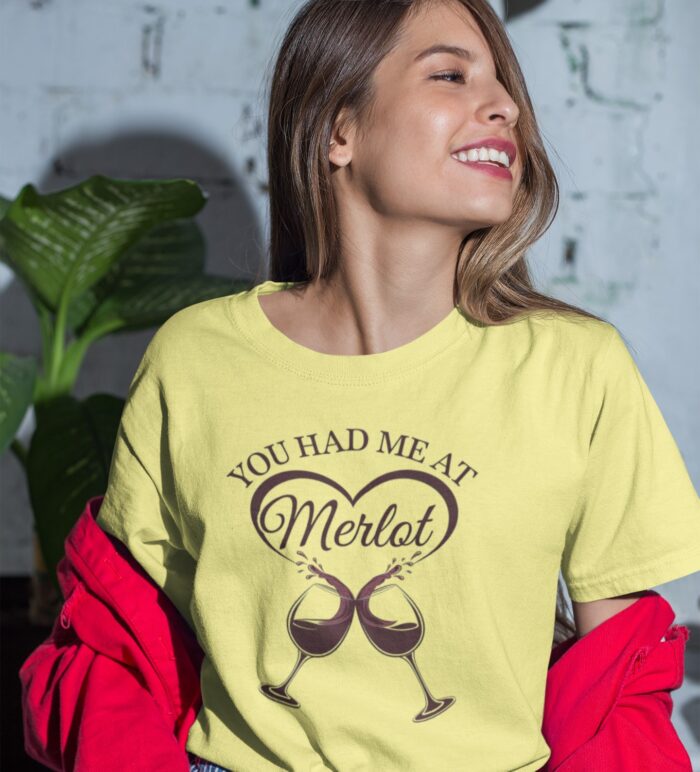 Funny Wine Lover T-Shirt Design - You Had Me At Merlot Heart And Wine Glasses Graphic Tee Gift For Wine Enthusiasts