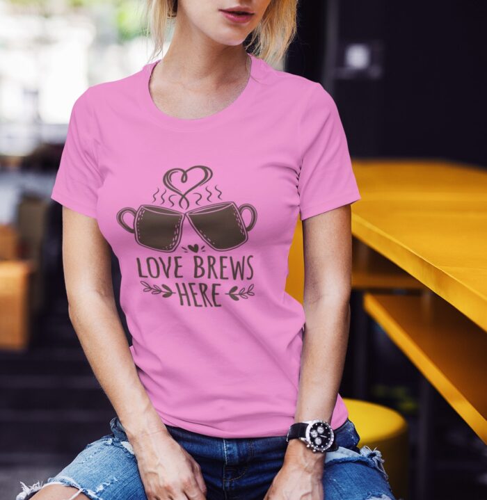 Love Brews Here Women's T-Shirt | Coffee Lover Valentine Shirt | Romantic Couple Gift Tee